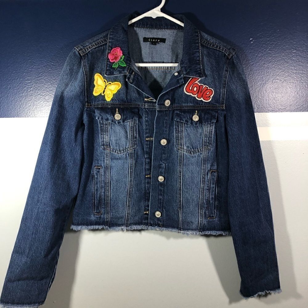 Denim Jacket with Patch Details Size Large - Picture 2 of 7